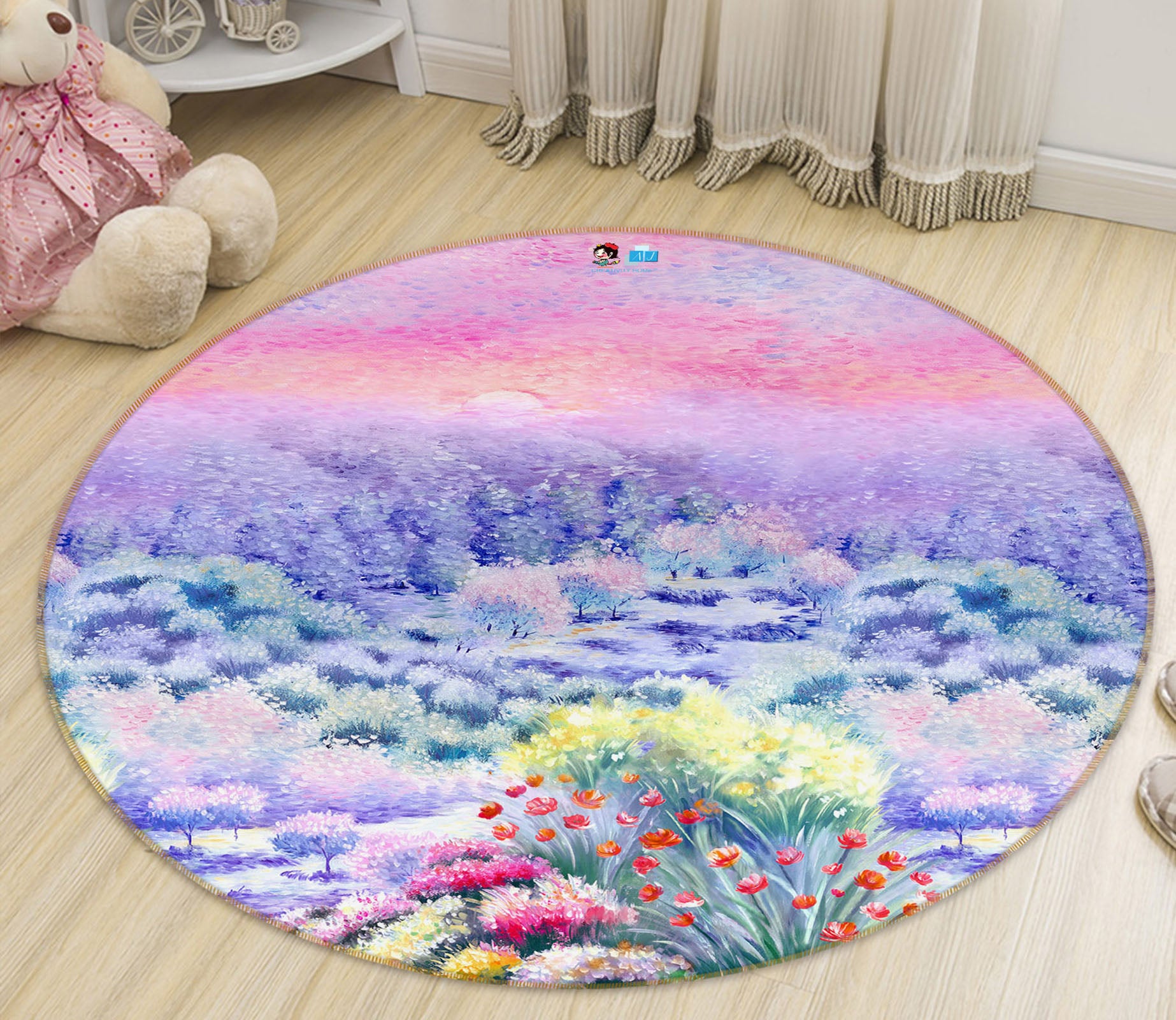 3D Flower Sea 69230 Round Non Slip Rug Mat