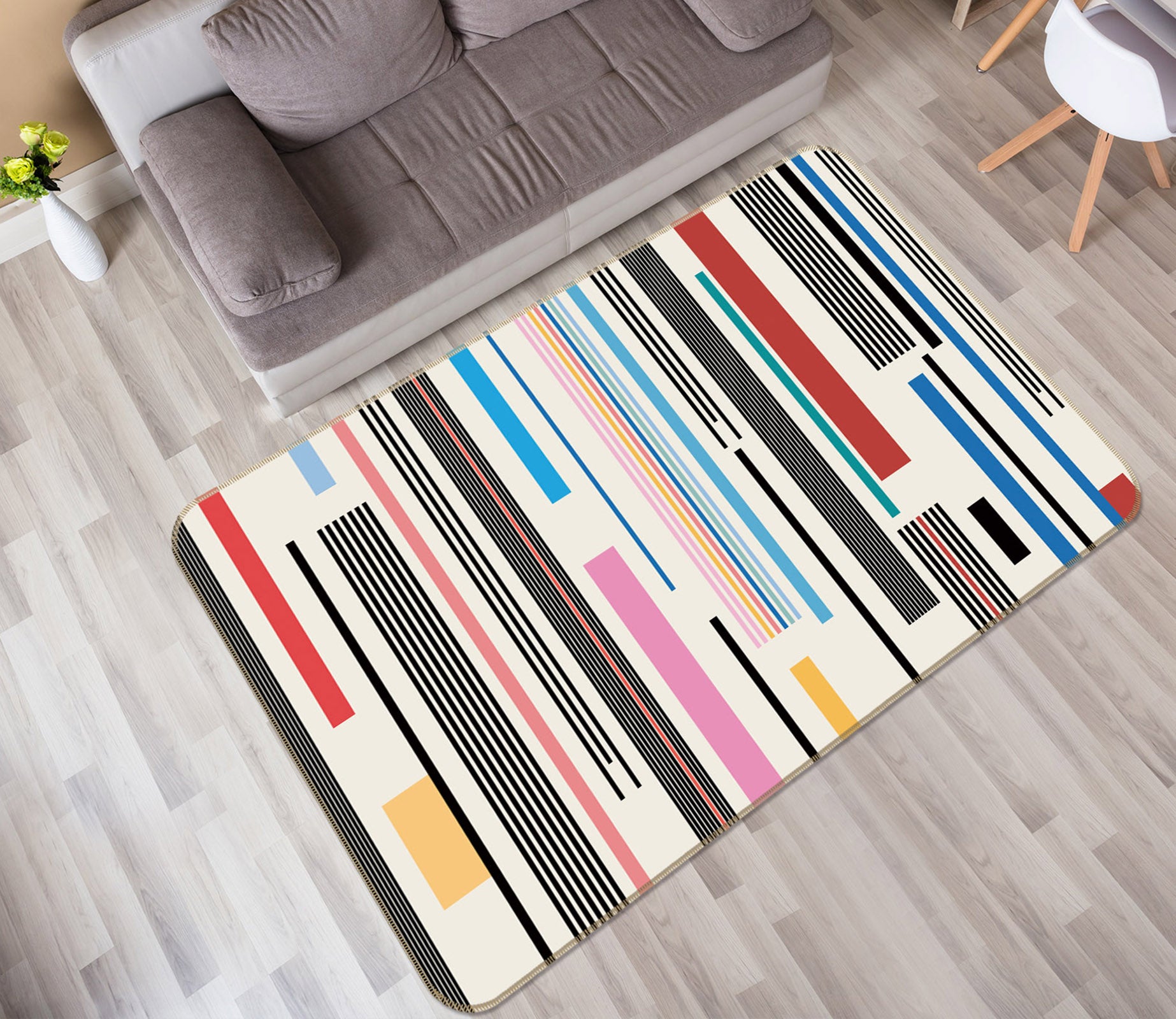 3D Color Vertical Bar 35021 Non Slip Rug Mat