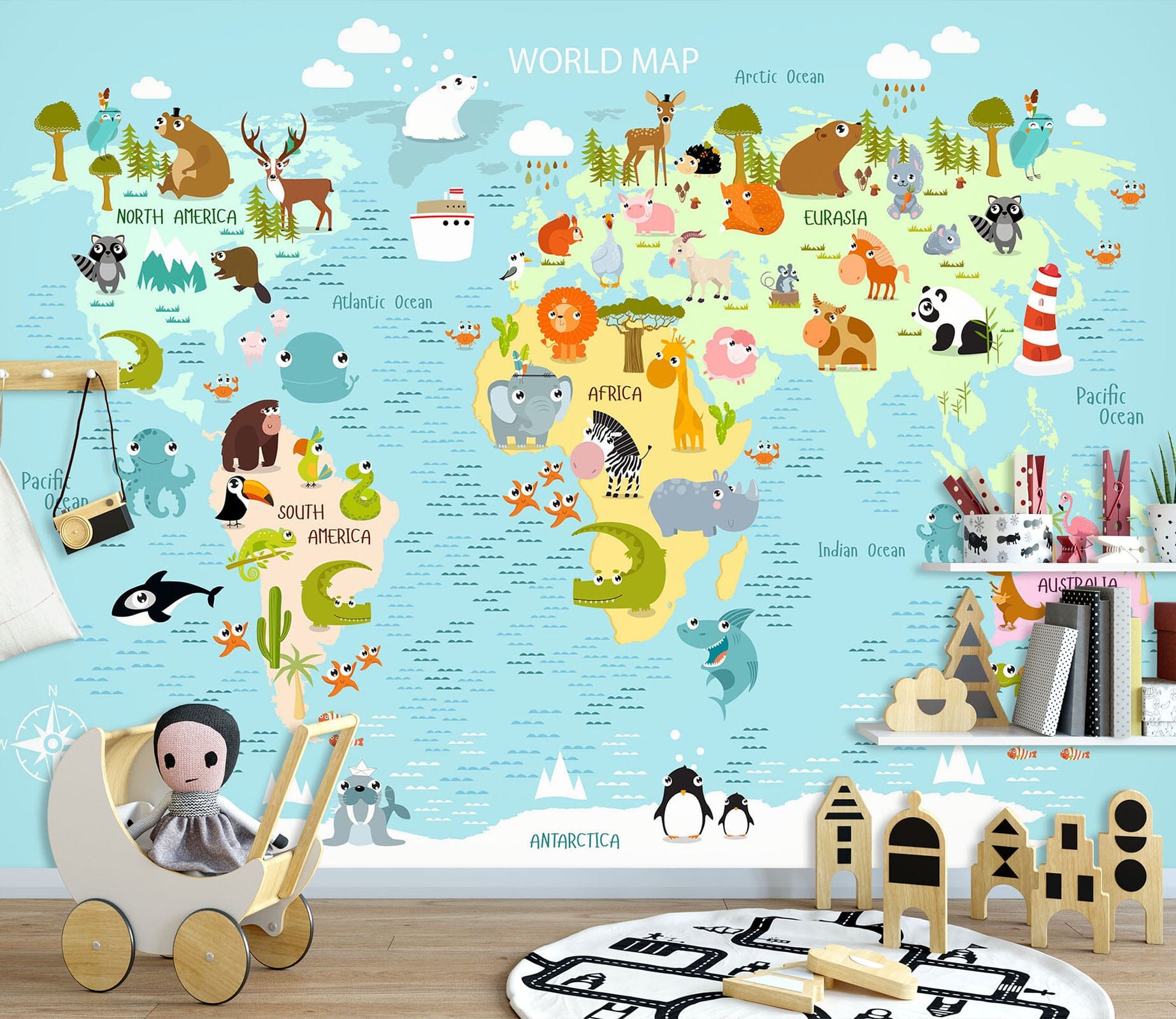 3D Animal Friend 2145 World Map Wall Murals Wallpaper AJ Wallpaper 2 