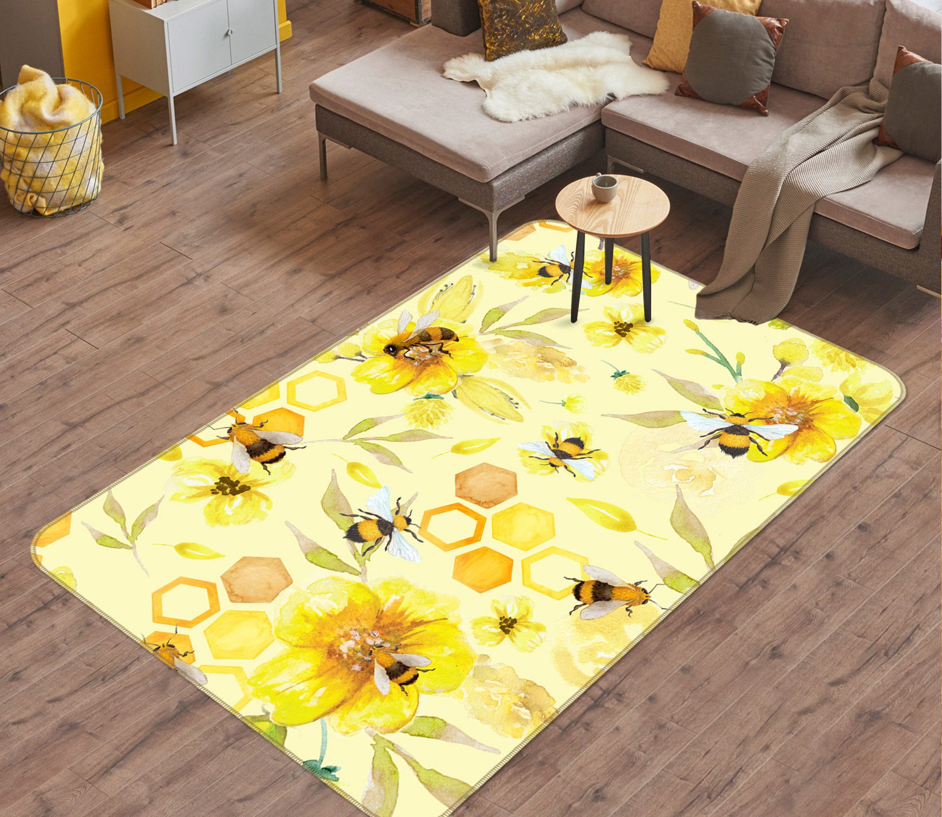 3D Bee Flower 101 Uta Naumann Rug Non Slip Rug Mat