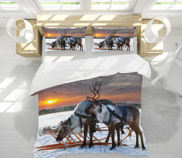 3D Elk Sled 21008 Bed Pillowcases Quilt