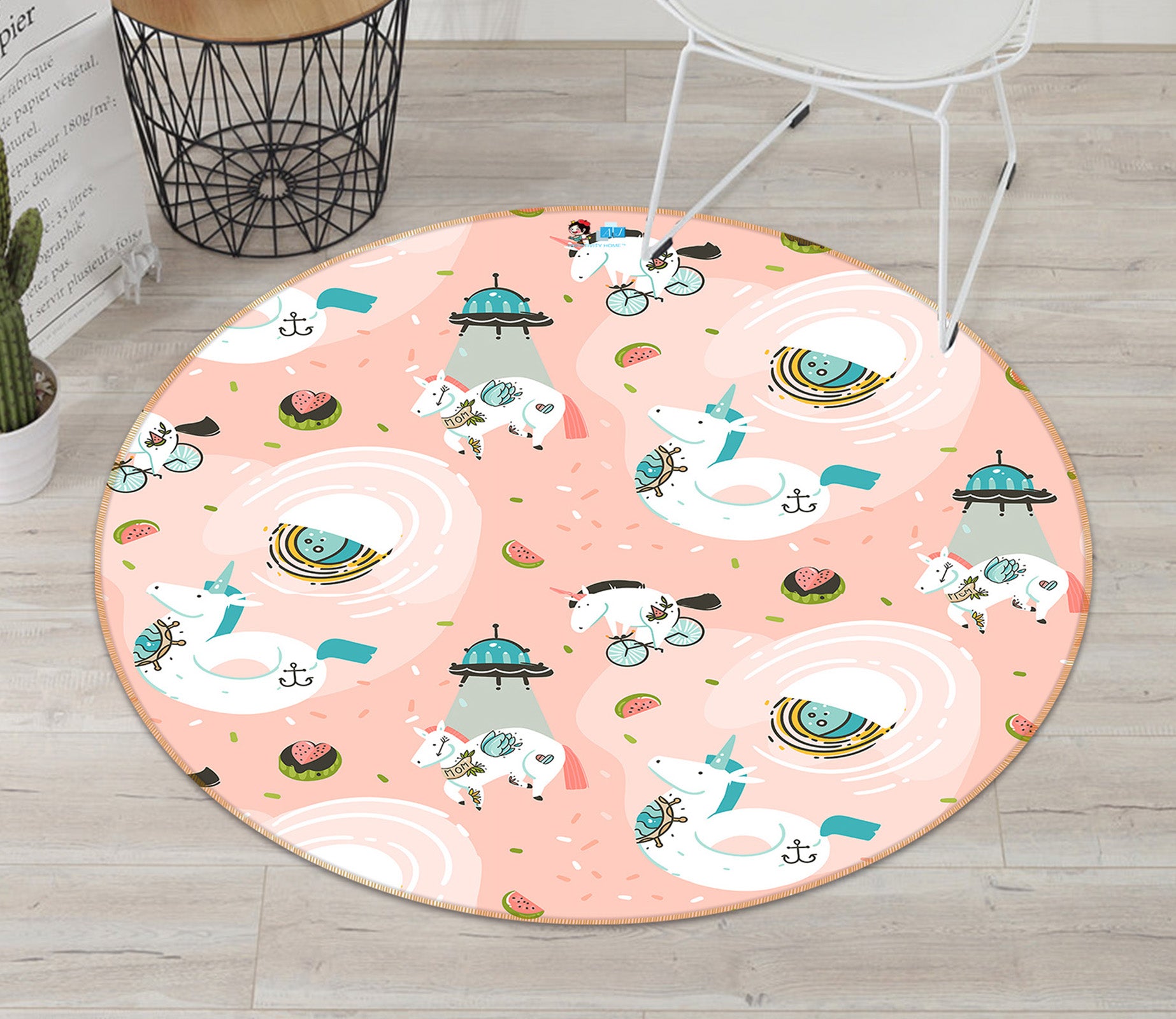 3D Unicorn Pattern 81102 Round Non Slip Rug Mat