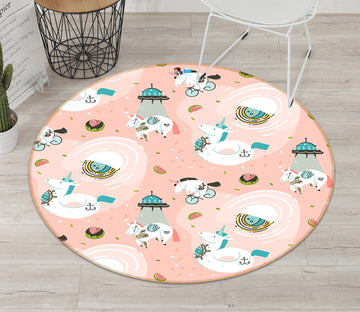 3D Unicorn Pattern 81102 Round Non Slip Rug Mat