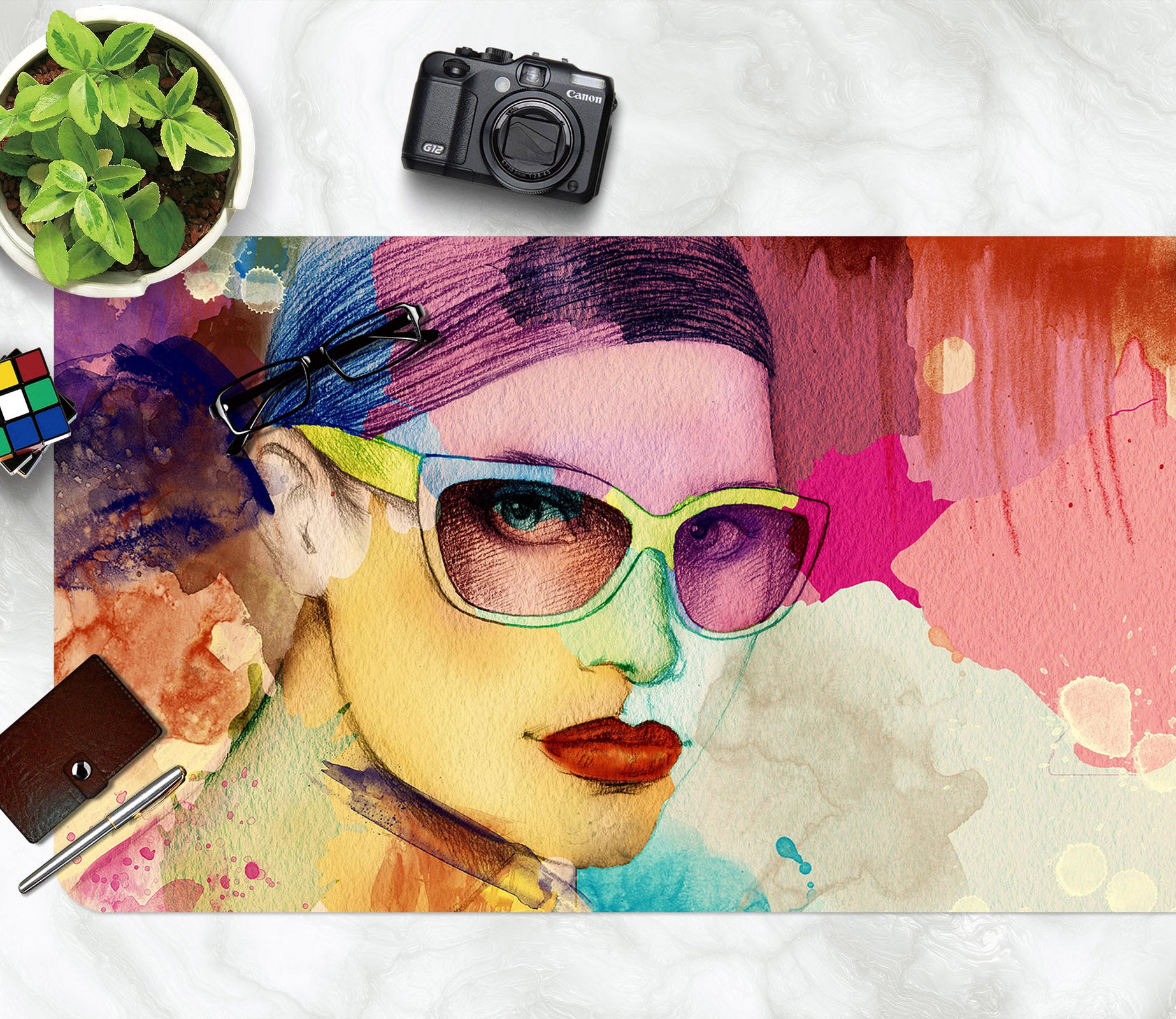 3D Watercolor Female 17101 Desk Mat