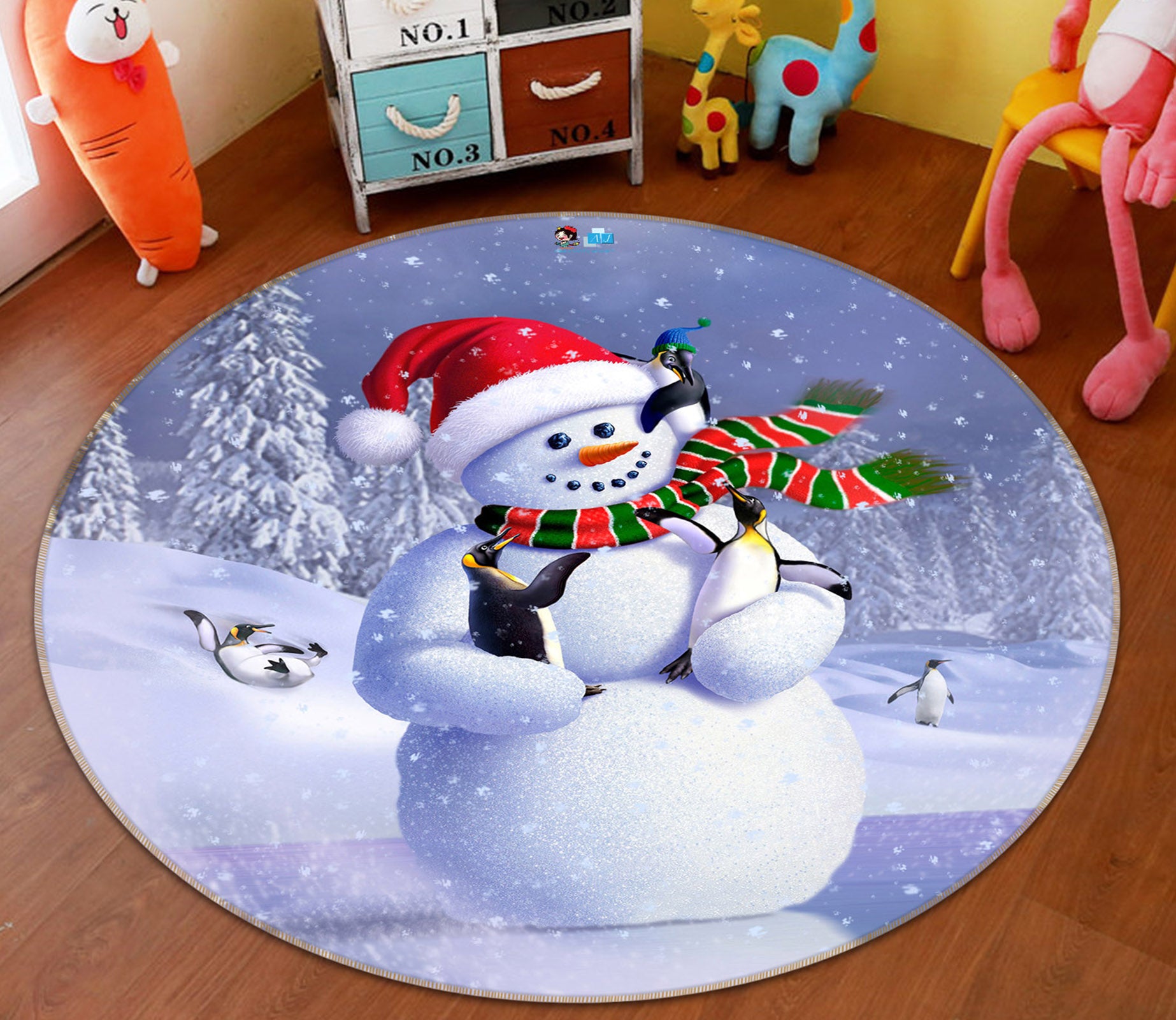 3D Snowman 85148 Jerry LoFaro Rug Round Non Slip Rug Mat