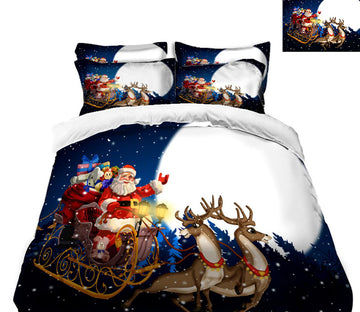 3D Santa Sleigh Elk 45085 Christmas Quilt Duvet Cover Xmas Bed Pillowcases