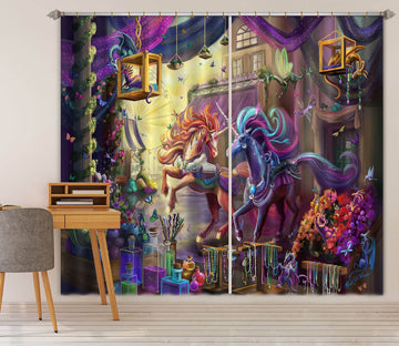 3D Sun Unicorn 128 Rose Catherine Khan Curtain Curtains Drapes Curtains AJ Creativity Home 