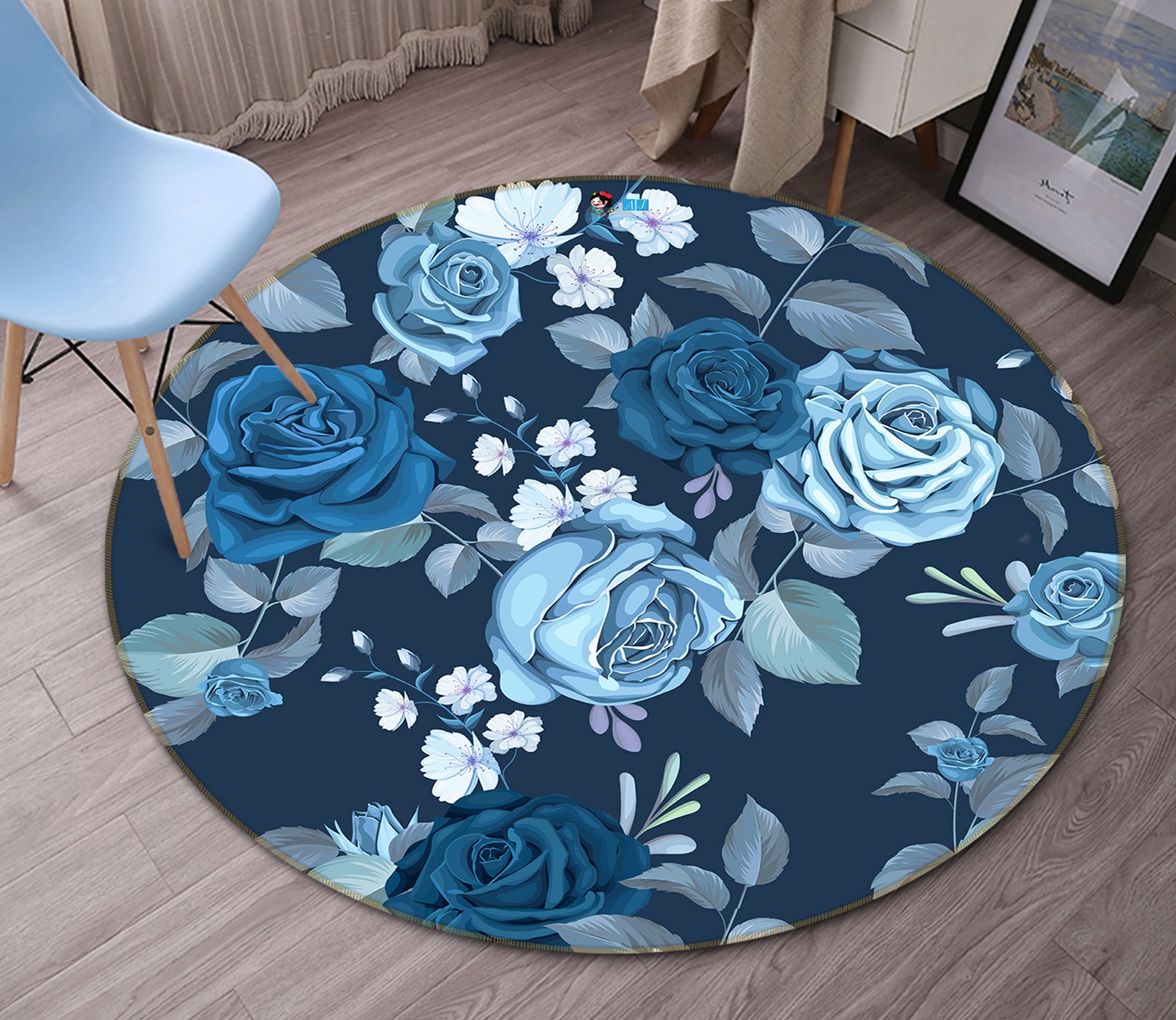 3D Dark Green Flowers 81087 Round Non Slip Rug Mat