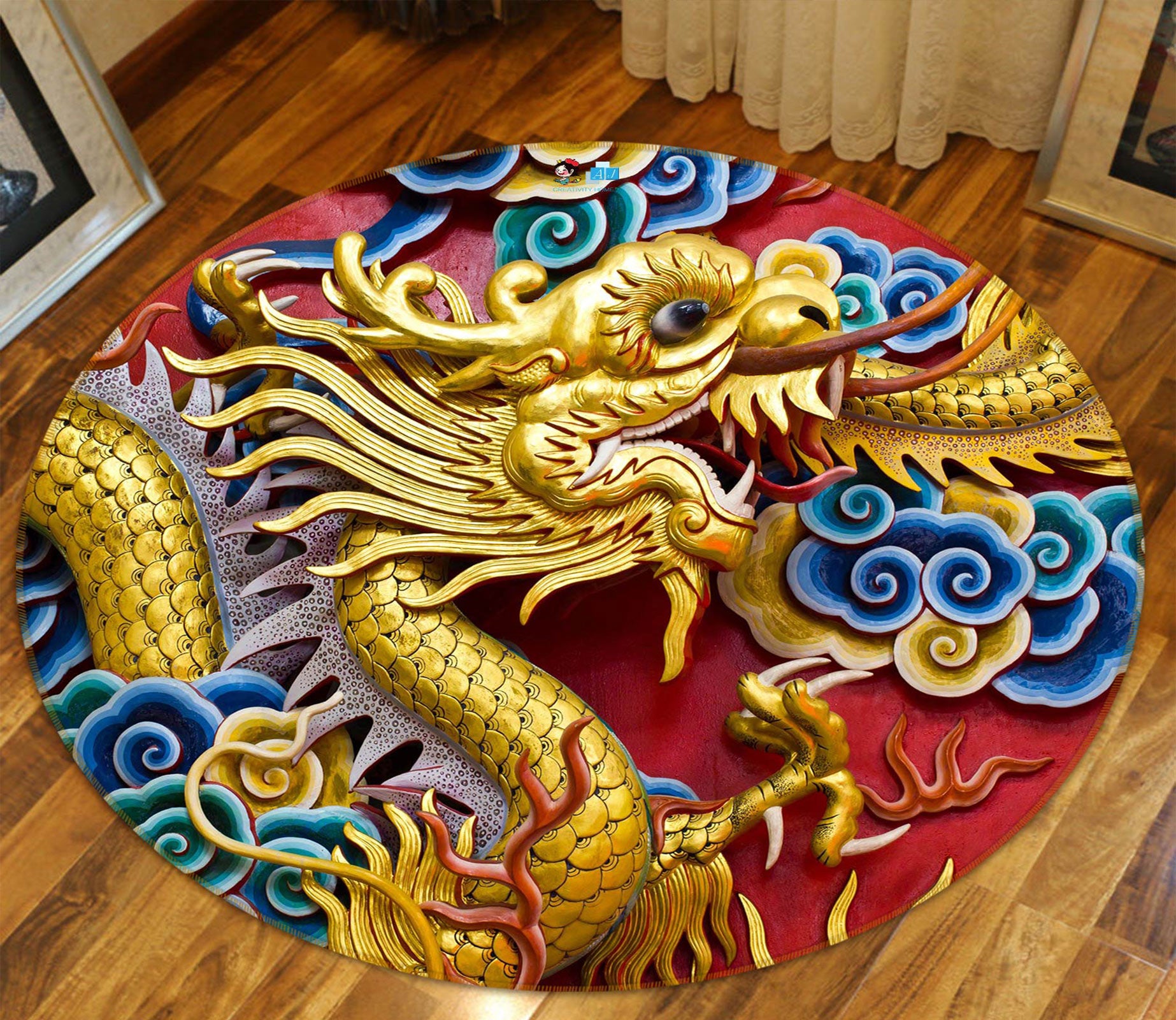 3D Chinese Dragon Cloud 73009 Round Non Slip Rug Mat