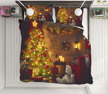 3D Tree Bear Doll 51103 Christmas Quilt Duvet Cover Xmas Bed Pillowcases