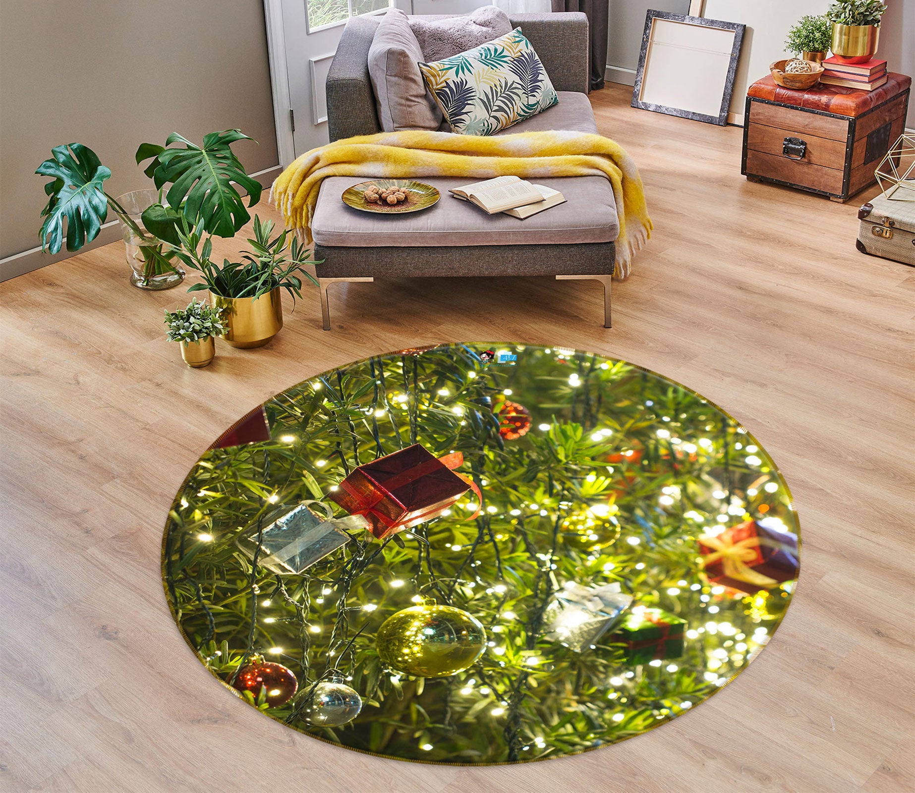 3D Tree Pendant 54056 Christmas Round Non Slip Rug Mat Xmas