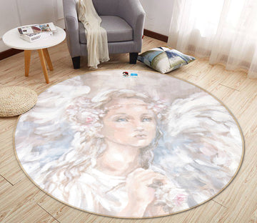 3D Flowers Winged Angel 1168 Debi Coules Rug Round Non Slip Rug Mat