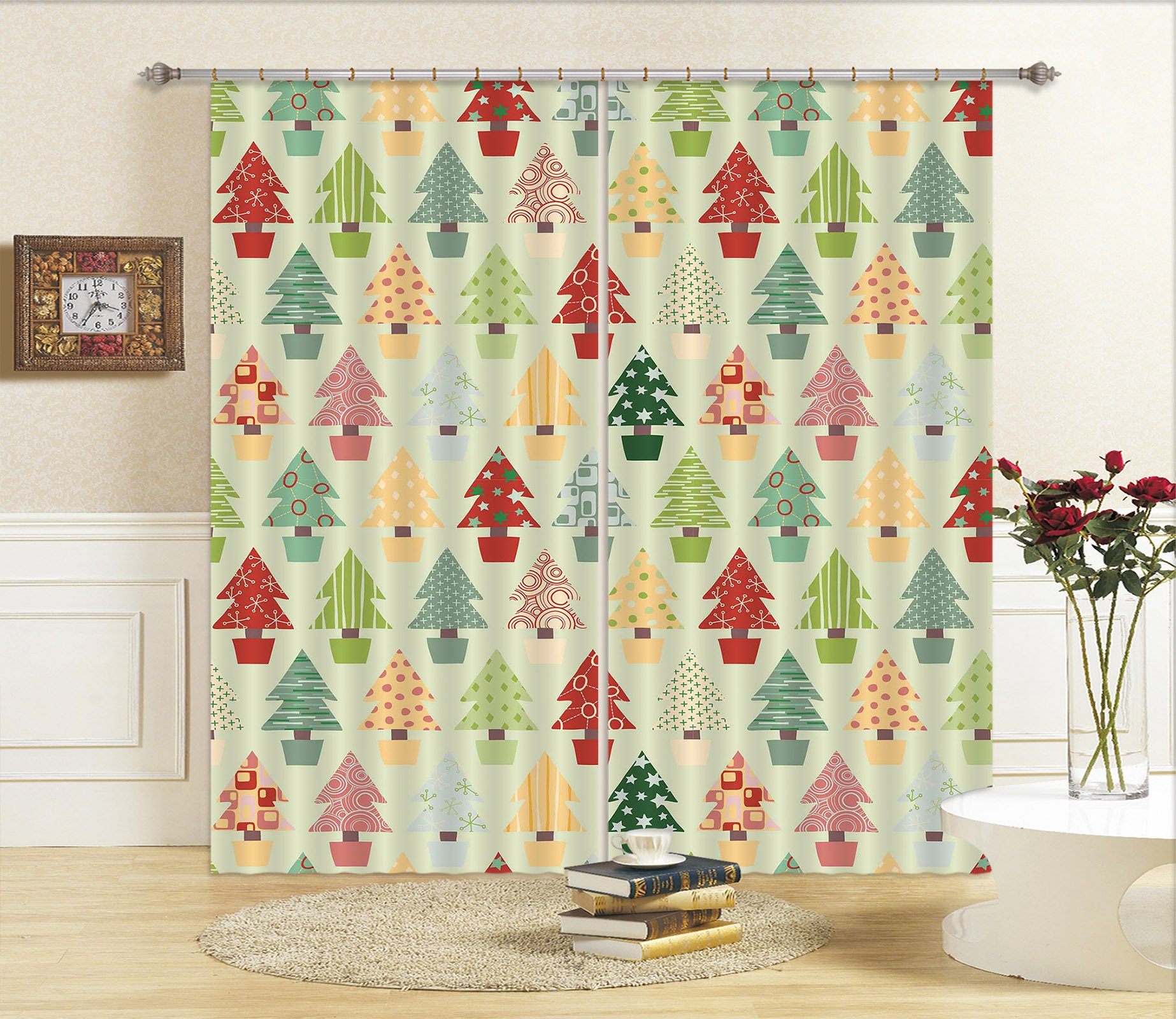 3D Colored Christmas Tree 72 Curtains Drapes Curtains AJ Creativity Home 