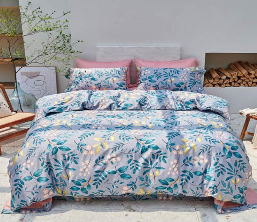 3D Light Blue Background Flower Leaf 5010 Bed Pillowcases Quilt