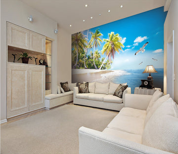 3D Palm tree beach ocean 010 Wall Murals Wallpaper AJ Wallpaper 