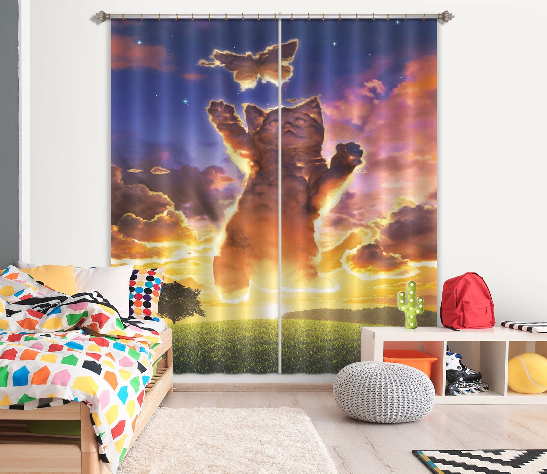 3D Cloud Kitten Sunset 024 Vincent Hie Curtain Curtains Drapes Curtains AJ Creativity Home 