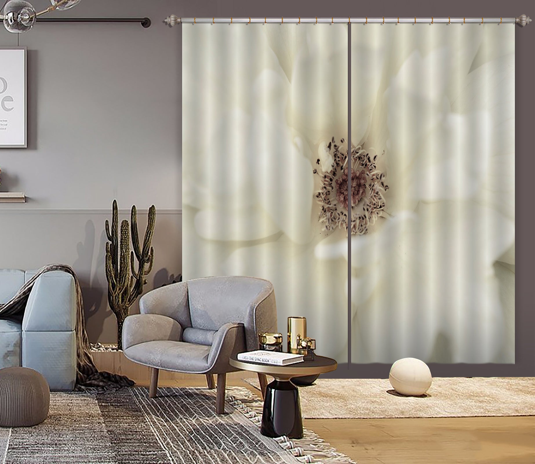 3D White Flower 6599 Assaf Frank Curtain Curtains Drapes