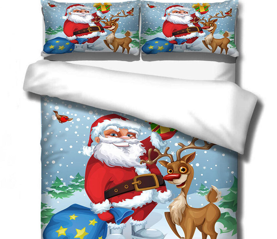 3D Santa Deer 46040 Christmas Quilt Duvet Cover Xmas Bed Pillowcases