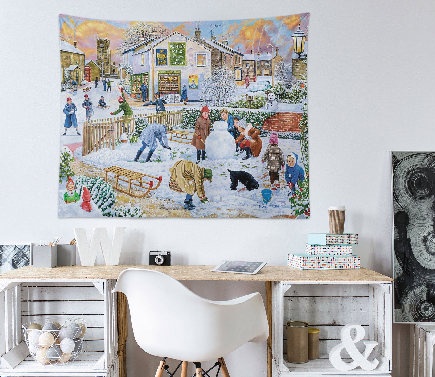 3D Snowman Playing Child 112107 Trevor Mitchell Tapestry Hanging Cloth Hang