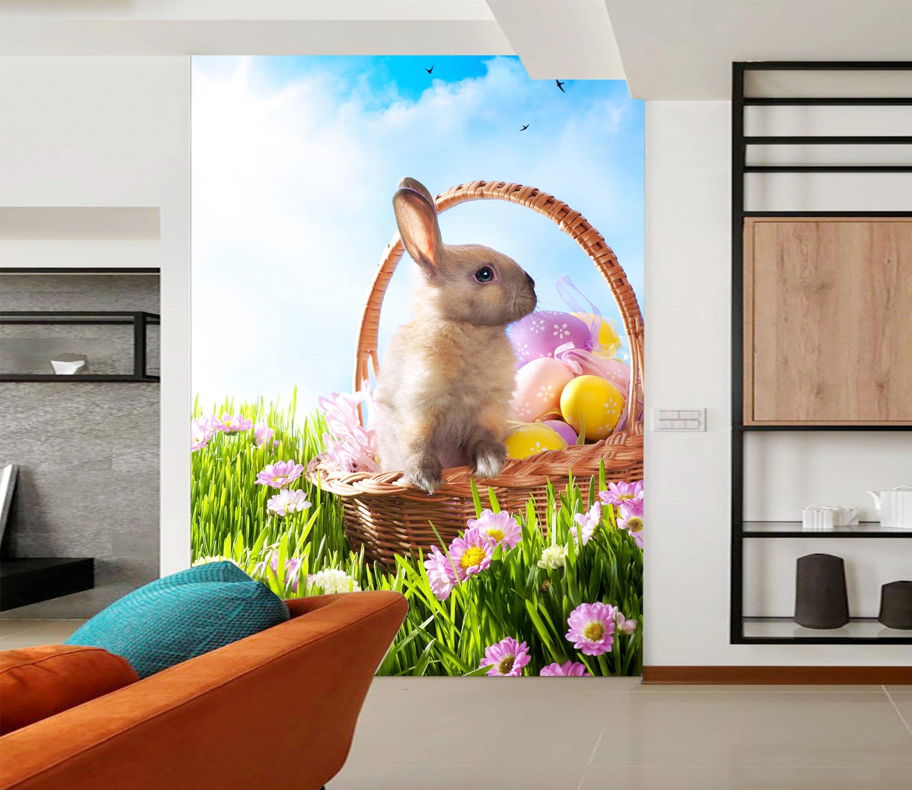 3D Rabbit Flower Basket 144 Wall Murals Wallpaper AJ Wallpaper 2 