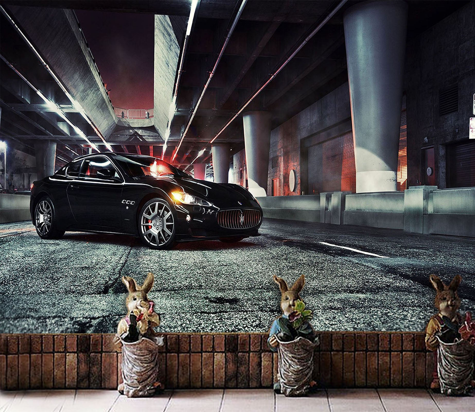 3D Black Maserati 277 Vehicle Wall Murals