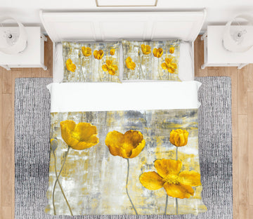 3D Golden Flowers 13025 Bed Pillowcases Quilt