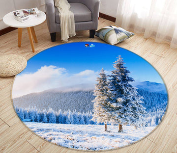 3D Snow Mountain 75087 Round Non Slip Rug Mat