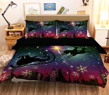 3D Starry Sky Sleigh Elk 45012 Christmas Quilt Duvet Cover Xmas Bed Pillowcases