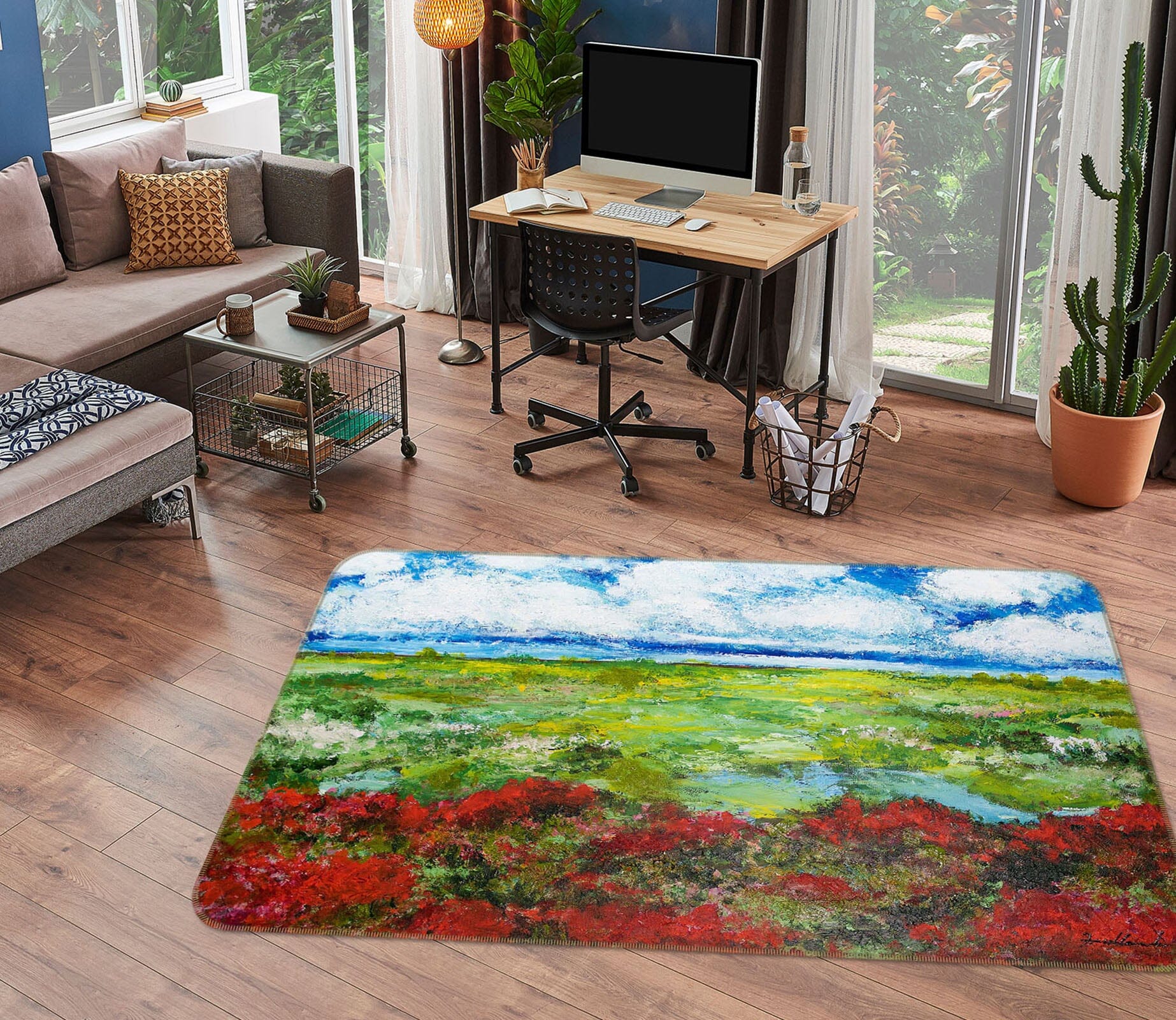 3D Flowers Lake 1101 Allan P. Friedlander Rug Non Slip Rug Mat Mat AJ Creativity Home 