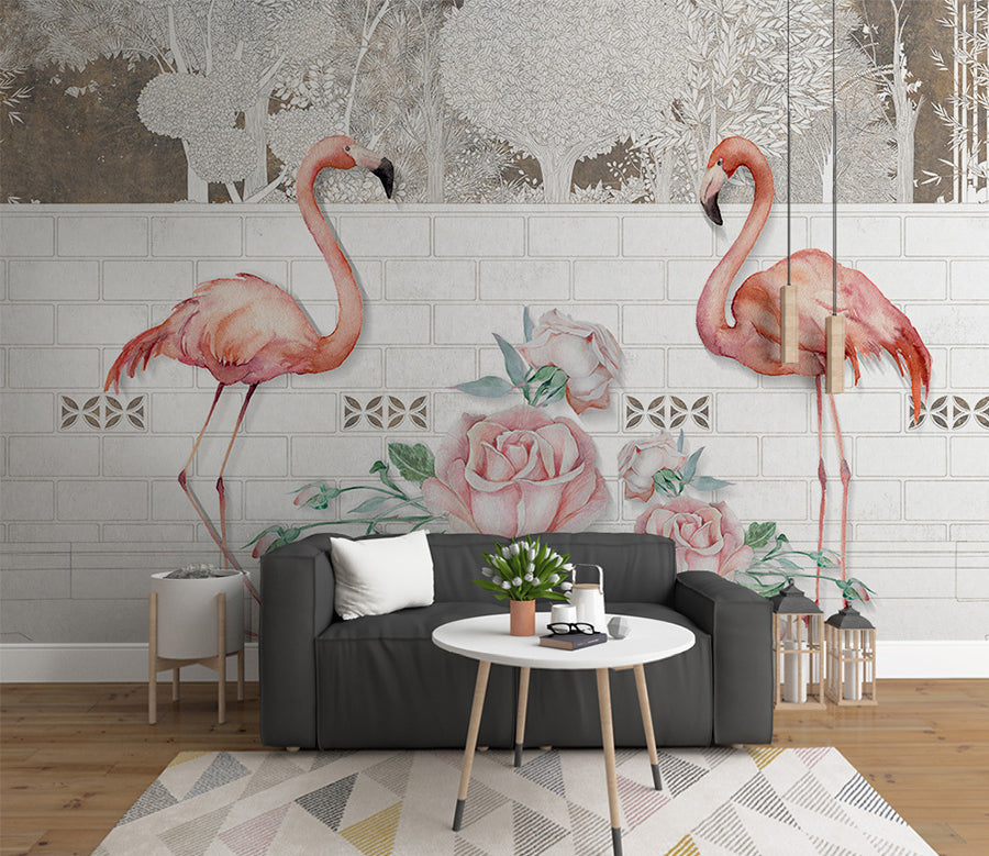 3D Pink Flamingo WC005 Wall Murals
