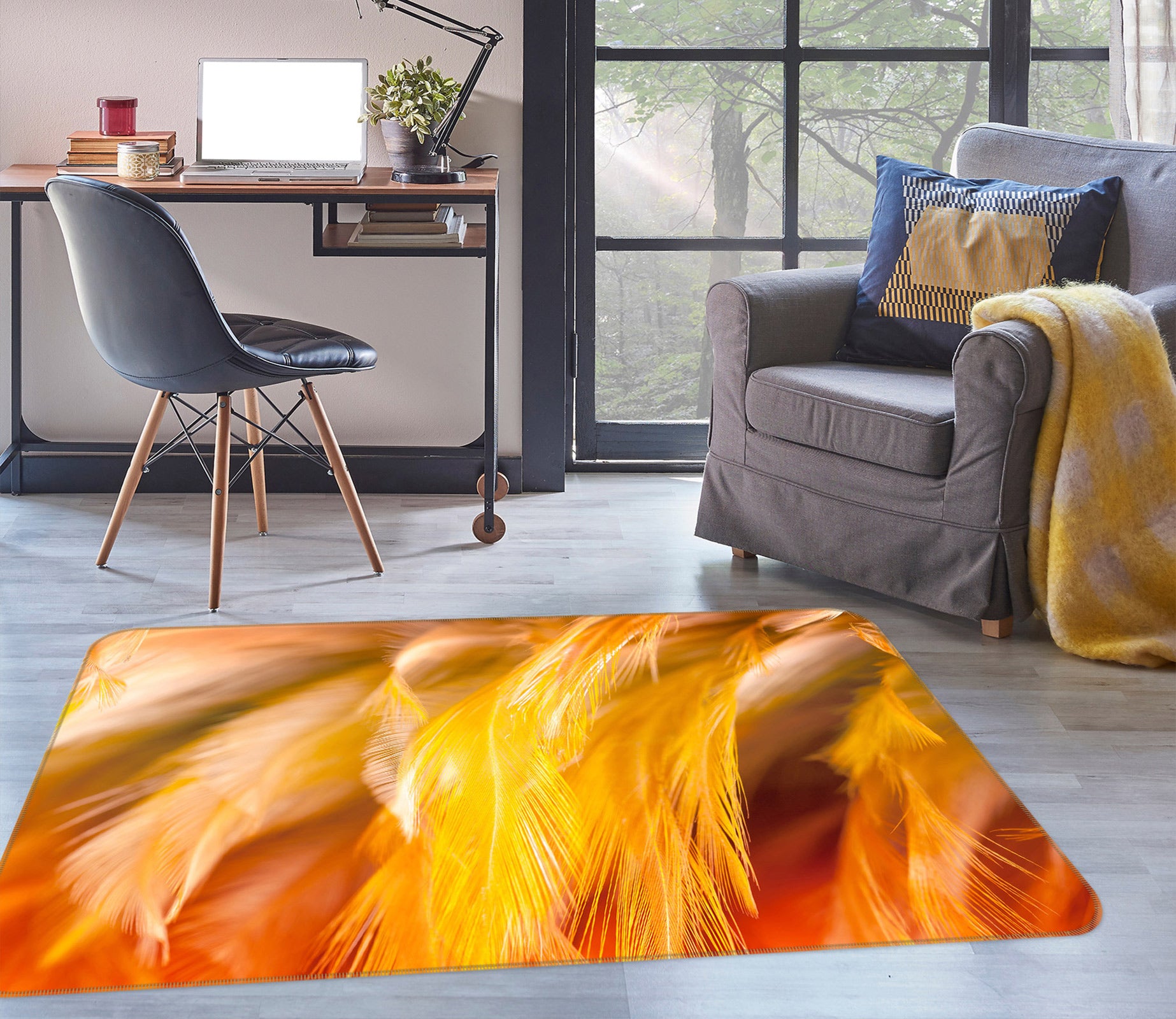 3D Feather Pattern 30058 Non Slip Rug Mat