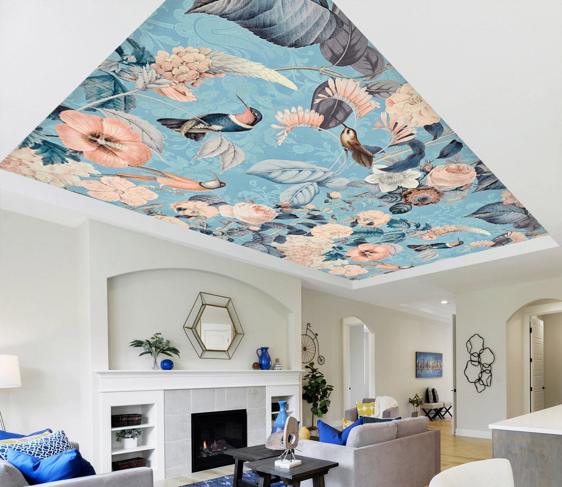 3D Pink Flower Bird 5253 Andrea Haase Ceiling Wallpaper Murals