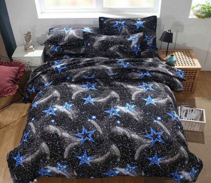 3D Feather Blue Five-Pointed Star 2122 Bed Pillowcases Quilt