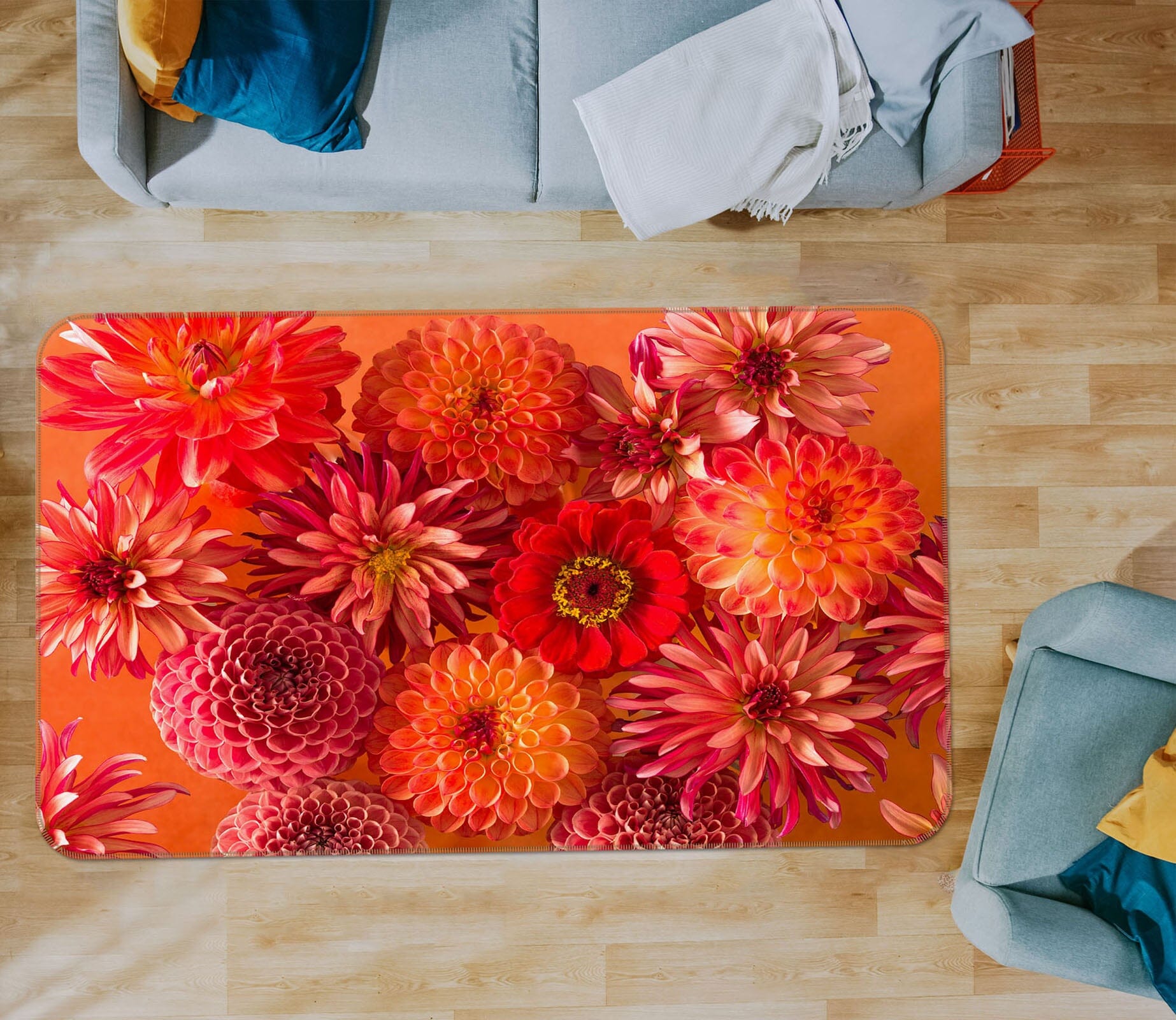 3D Red Chrysanthemum 3023 Assaf Frank Rug Non Slip Rug Mat Mat AJ Creativity Home 