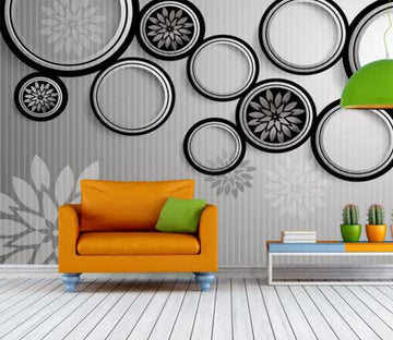 3D Black Circle Flower WC103 Wall Murals