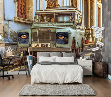 3D Vintage Green Car 231 Vehicle Wall Murals