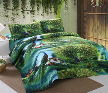 3D Peacock Forest 1165 Bed Pillowcases Quilt