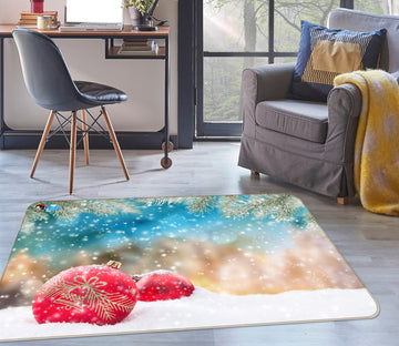3D Snow Red Ball 55068 Christmas Non Slip Rug Mat Xmas