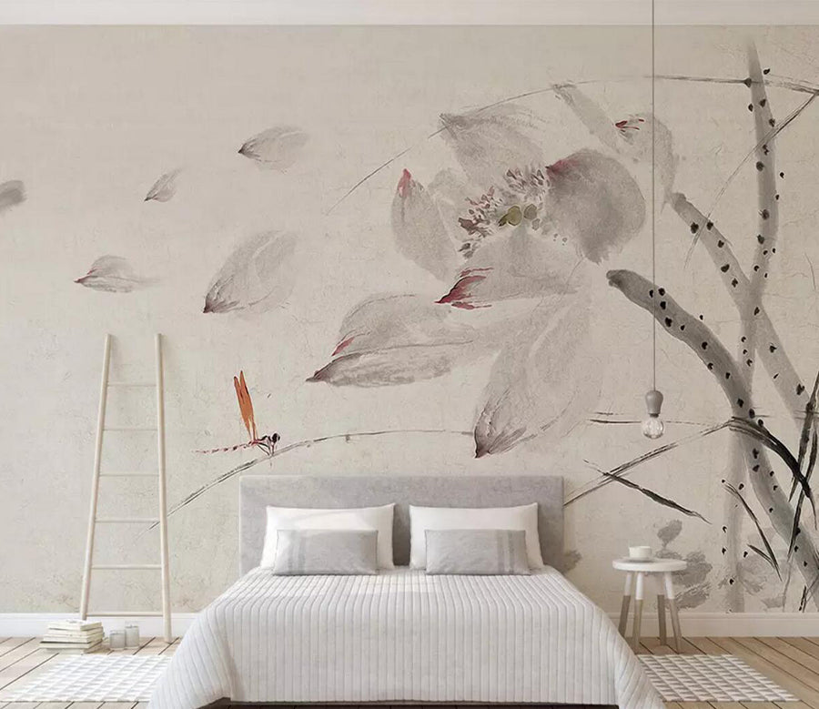 3D Lotus Dragonfly WC487 Wall Murals