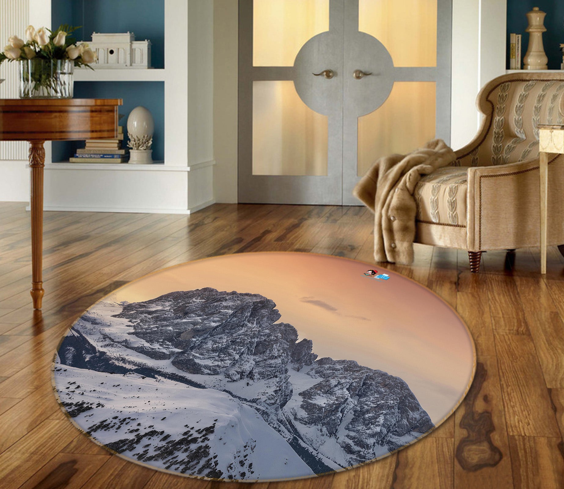 3D Snow Mountain 81105 Round Non Slip Rug Mat