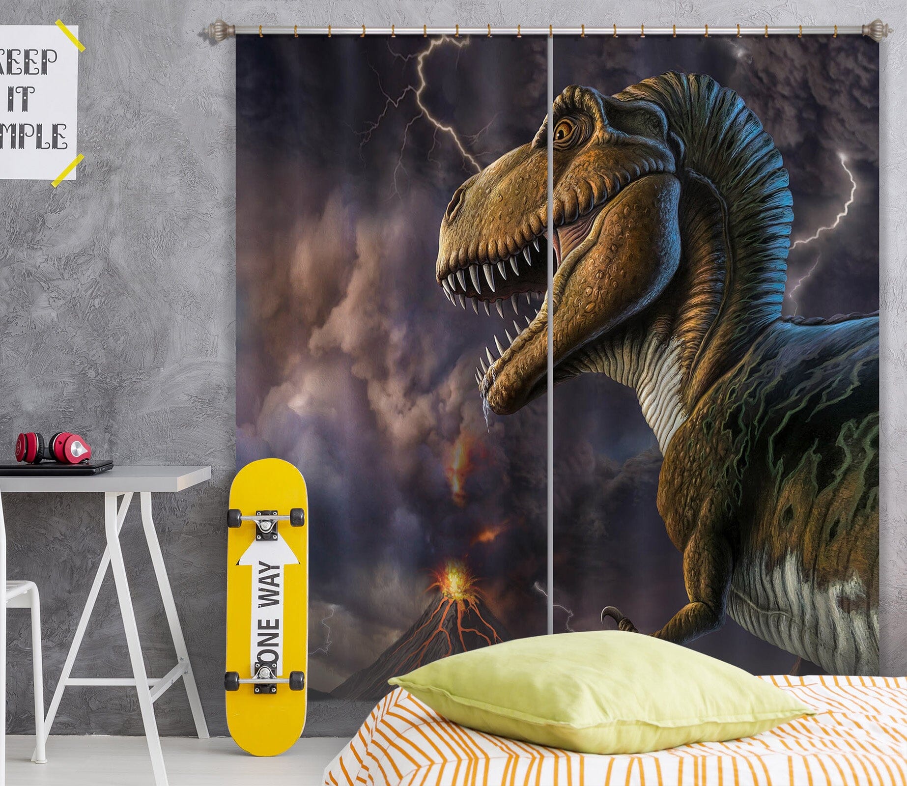 3D Dinosaur Flash 077 Jerry LoFaro Curtain Curtains Drapes Curtains AJ Creativity Home 