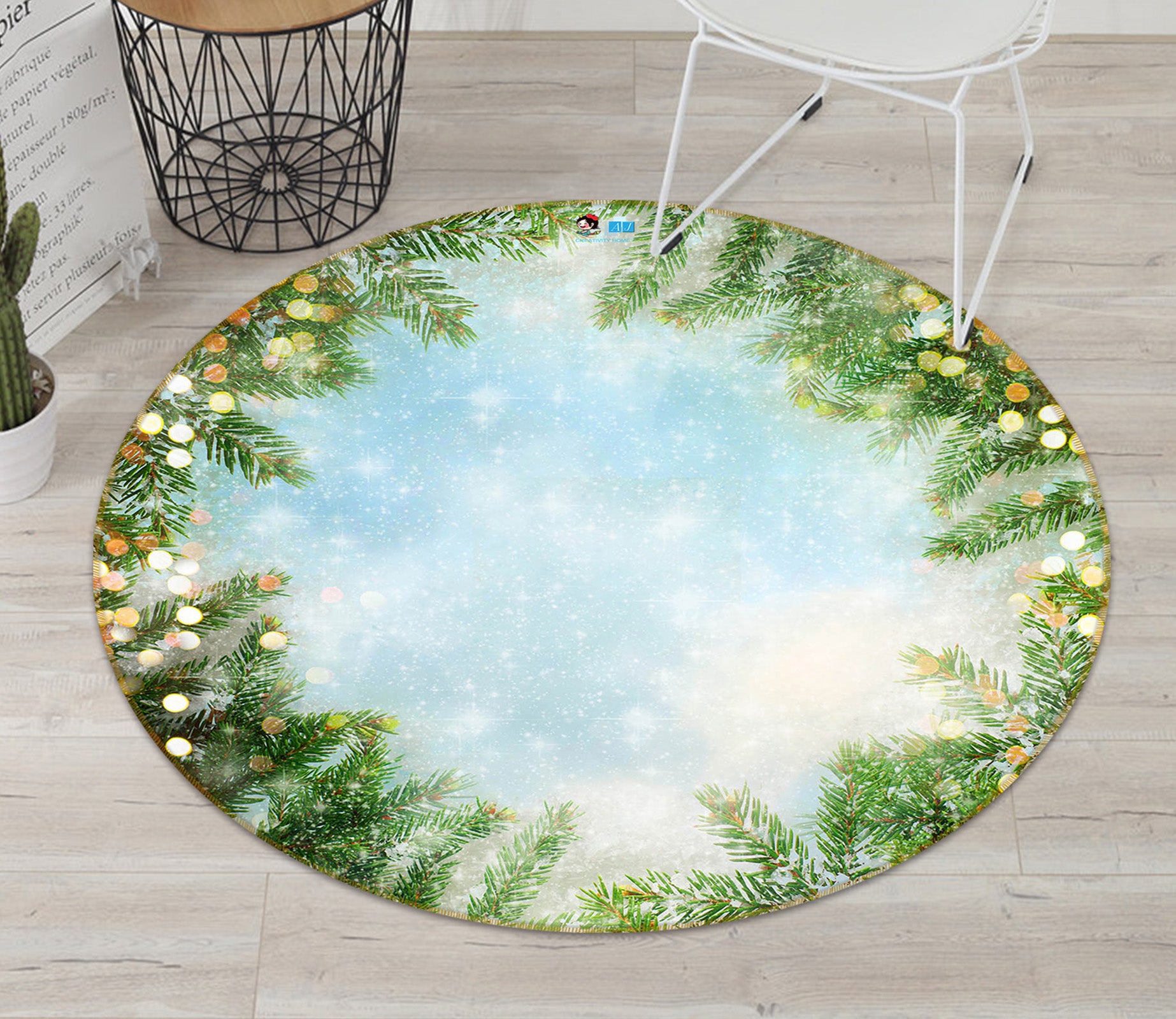 3D Branch Circle 54133 Christmas Round Non Slip Rug Mat Xmas