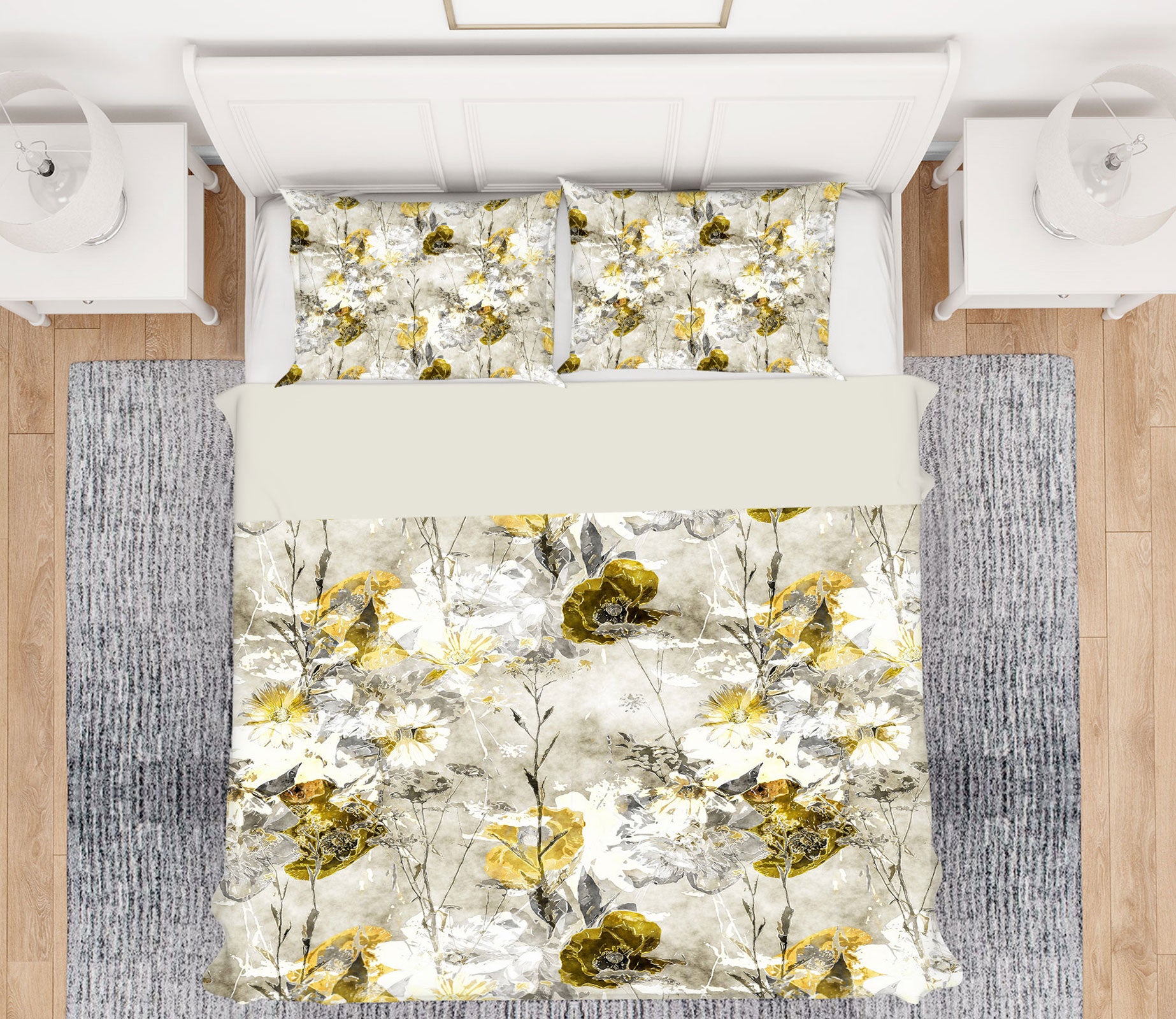 3D Golden Flowers 14045 Bed Pillowcases Quilt