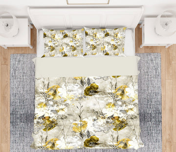 3D Golden Flowers 14045 Bed Pillowcases Quilt