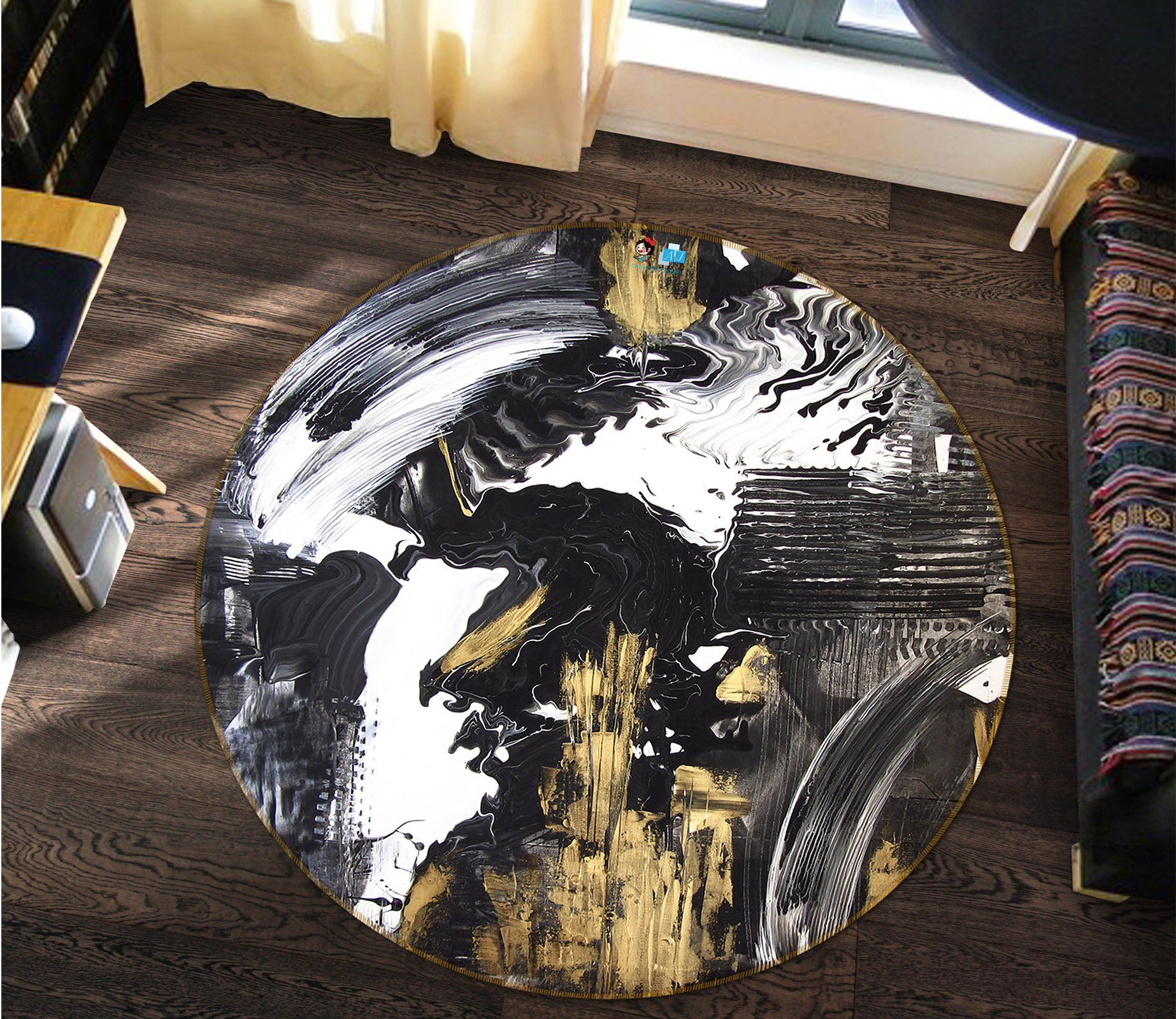 3D Black Gold Graffiti 685 Round Non Slip Rug Mat Mat AJ Creativity Home 