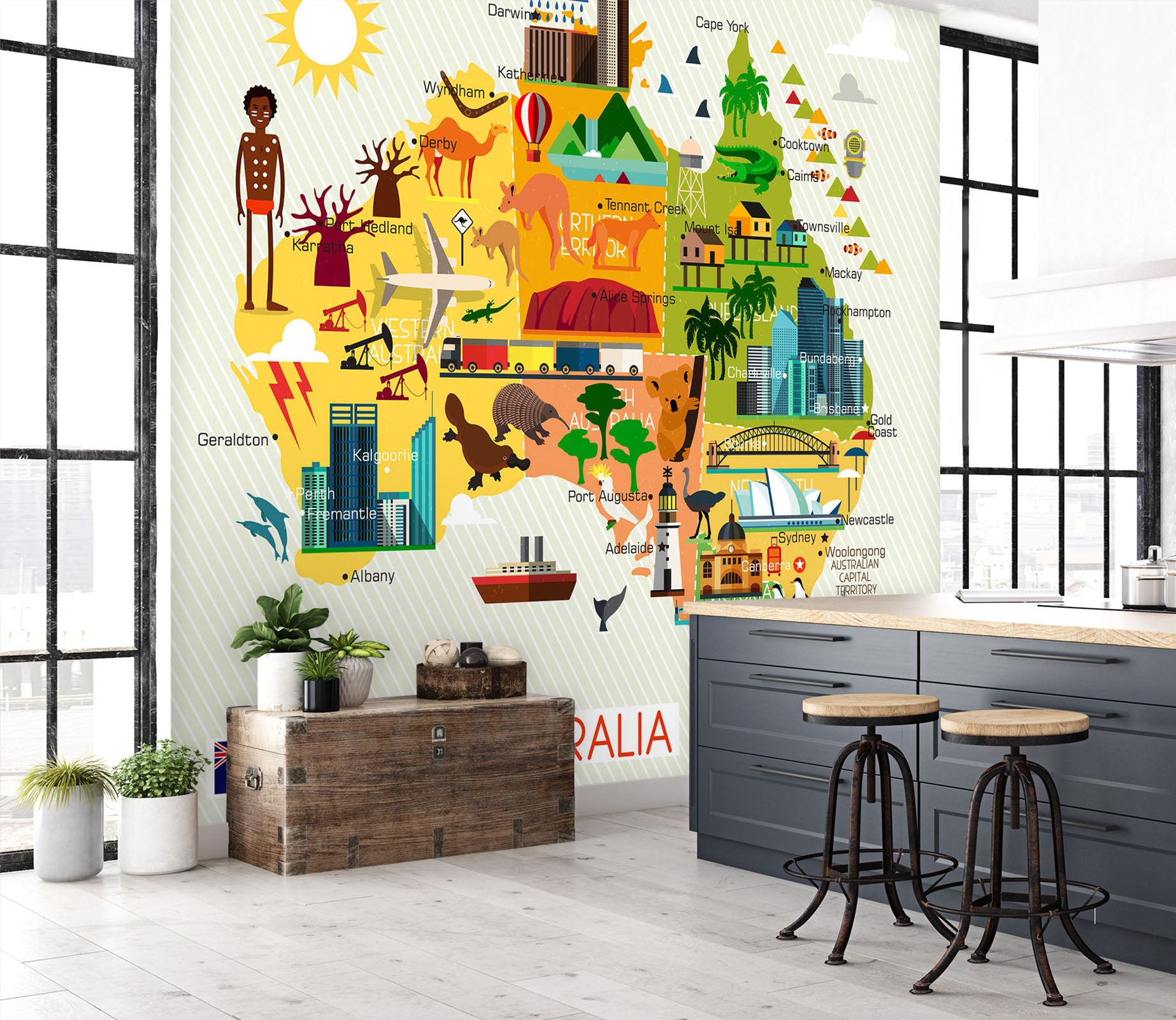 3D Color House 2103 World Map Wall Murals