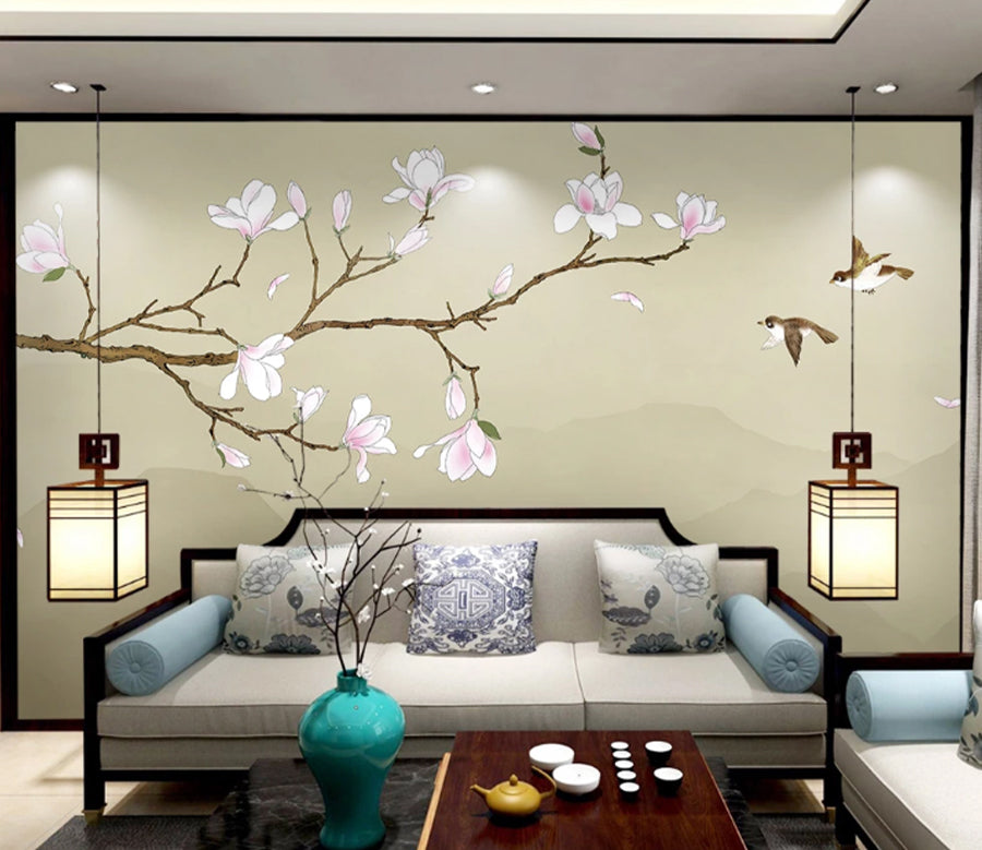 3D Pink Flower Swallow WC2717 Wall Murals
