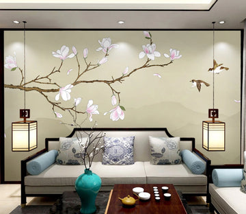 3D Pink Flower Swallow WC2717 Wall Murals