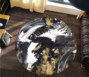 3D White Black Gold 122 Round Non Slip Rug Mat Mat AJ Creativity Home 