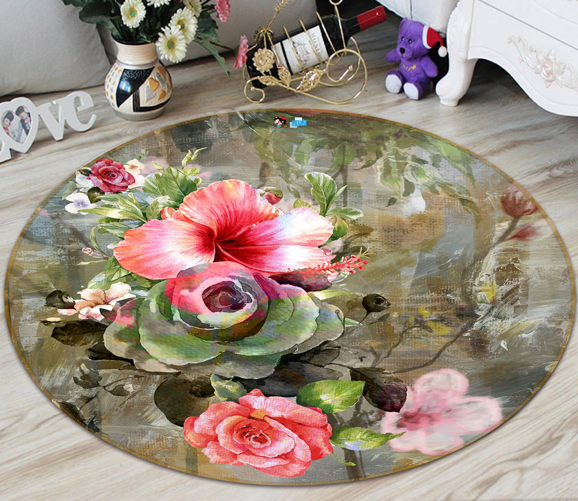 3D Flower Branch 71251 Round Non Slip Rug Mat